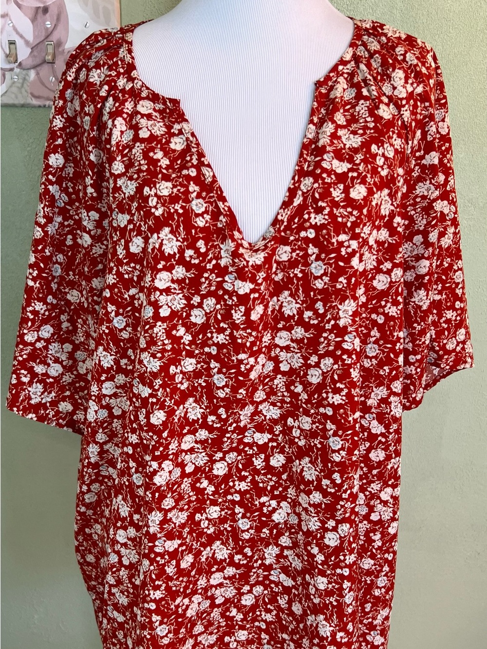Source Unknown Orange Floral V-Neck Tunic Top